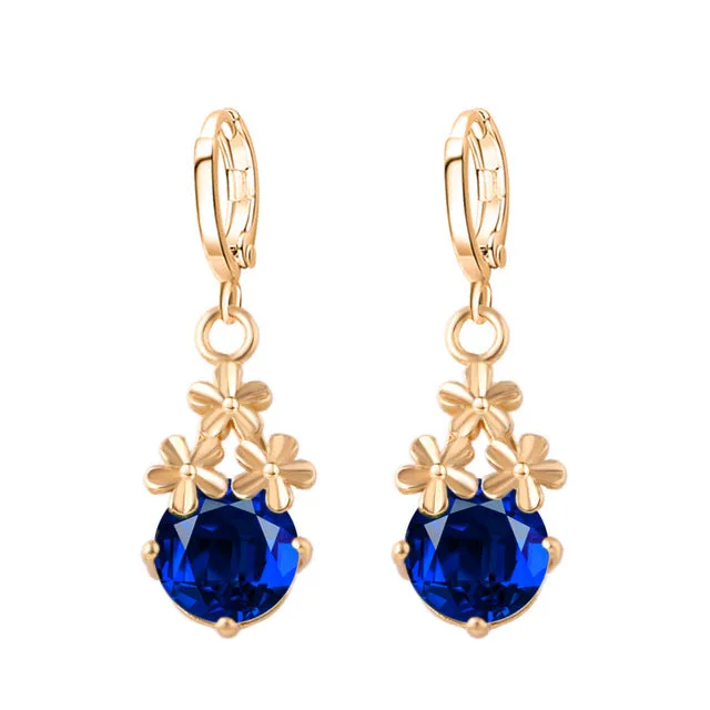 17KM 8 Colors Fashion New Crystal Flower Drop Earrings Gold Color Pendant Water Drop Earring Brincos Earrings For Women