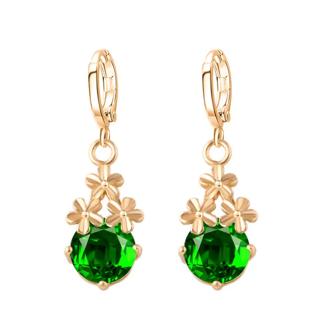 17KM 8 Colors Fashion New Crystal Flower Drop Earrings Gold Color Pendant Water Drop Earring Brincos Earrings For Women