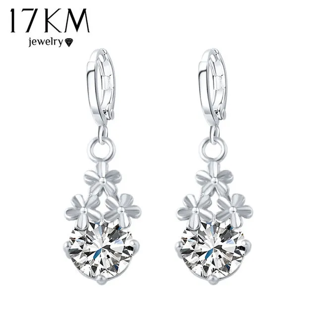 17KM 8 Colors Fashion New Crystal Flower Drop Earrings Gold Color Pendant Water Drop Earring Brincos Earrings For Women