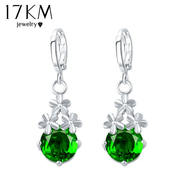 17KM 8 Colors Fashion New Crystal Flower Drop Earrings Gold Color Pendant Water Drop Earring Brincos Earrings For Women