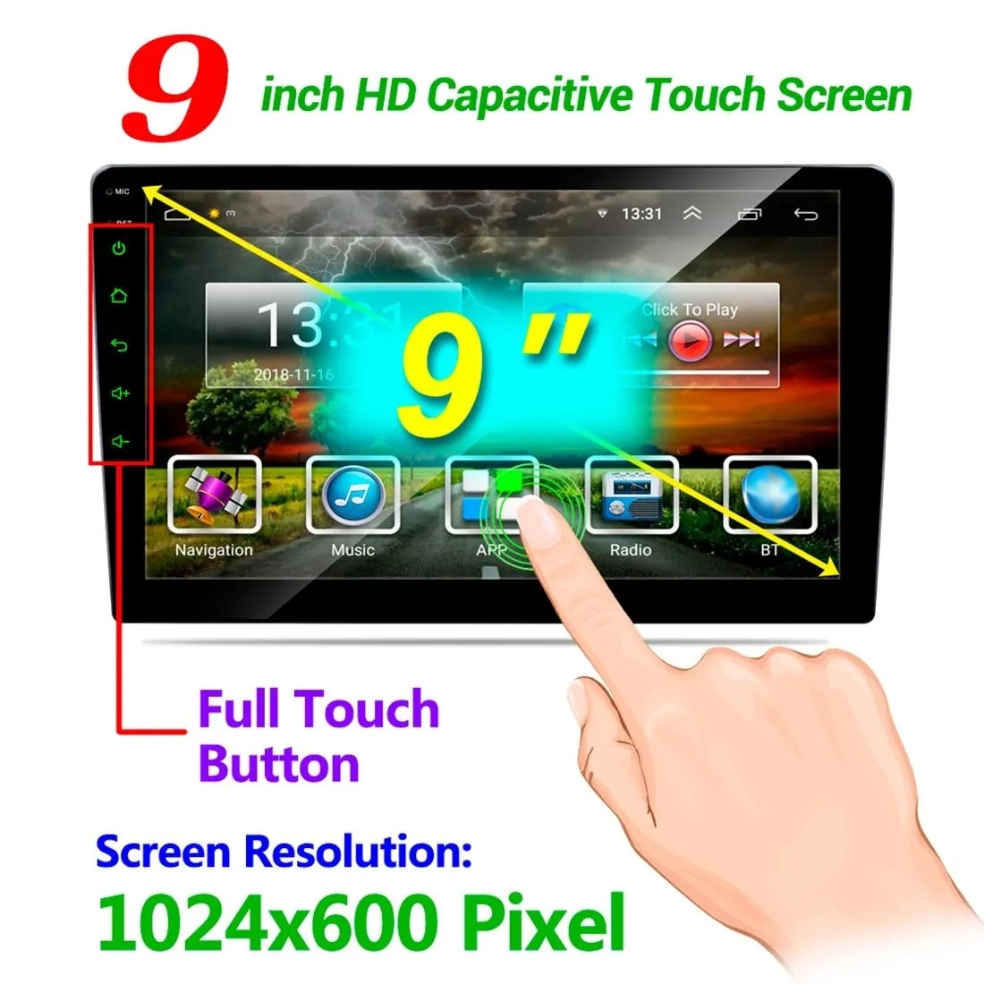 9 Inch Android 8.1 Car Radio Mp5 Player - Fm Bluetooth Gps Tf Card