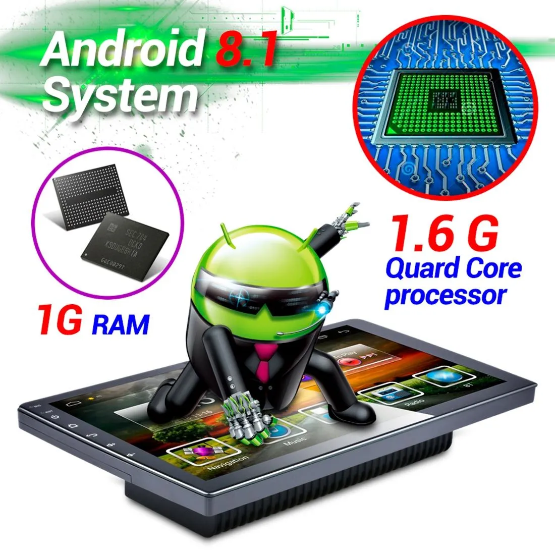 9 Inch Android 8.1 Car Radio Mp5 Player - Fm Bluetooth Gps Tf Card