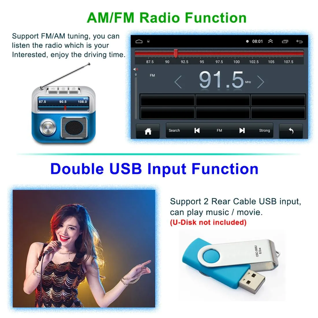 9 Inch Android 8.1 Car Radio Mp5 Player - Fm Bluetooth Gps Tf Card
