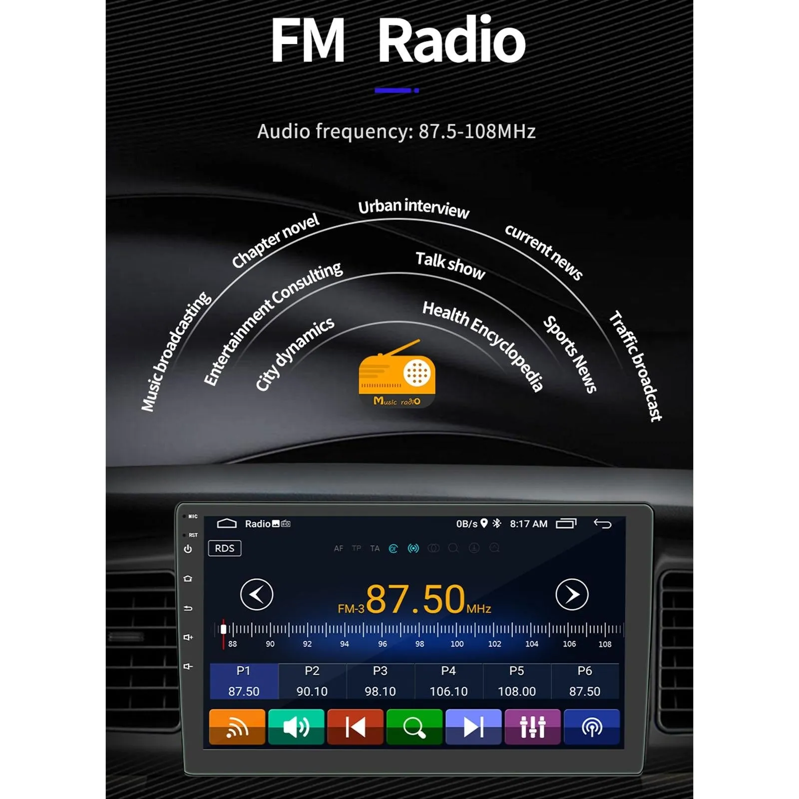 9 Inch Car Android Player Gps Navigation Bluetooth Touch Radio Mirror Link Fm Wifi Steering Wheel Control Standard Version   Carplay