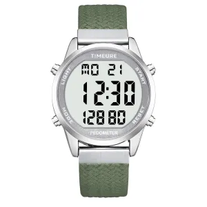 Accurate Pedometer Watch for Men Walking Simple Step Counter Watches Steps Tracker Large Digital Display Waterproof Non Bluetooth TIMEURE-2306 Green