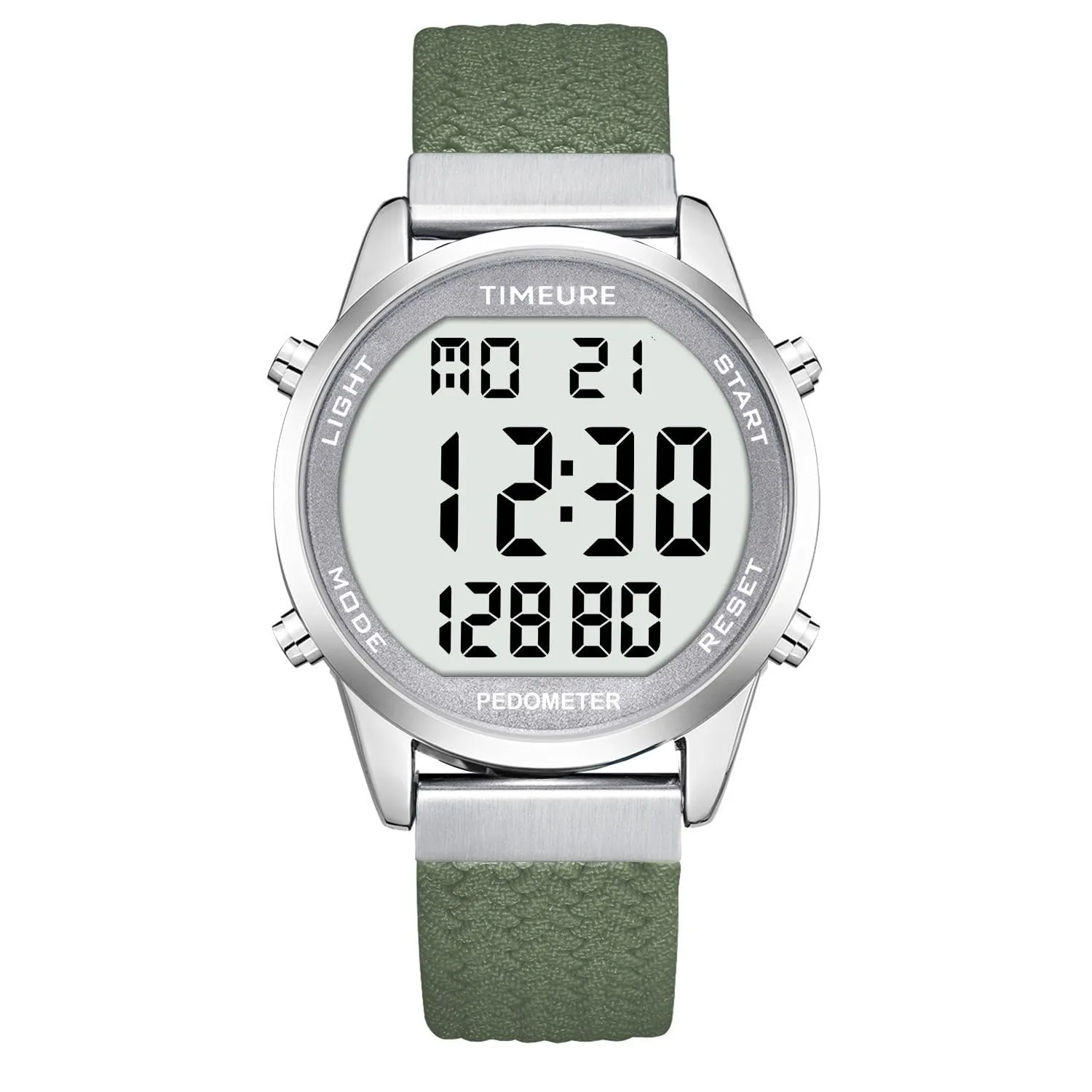Accurate Pedometer Watch for Men Walking Simple Step Counter Watches Steps Tracker Large Digital Display Waterproof Non Bluetooth TIMEURE-2306 Green