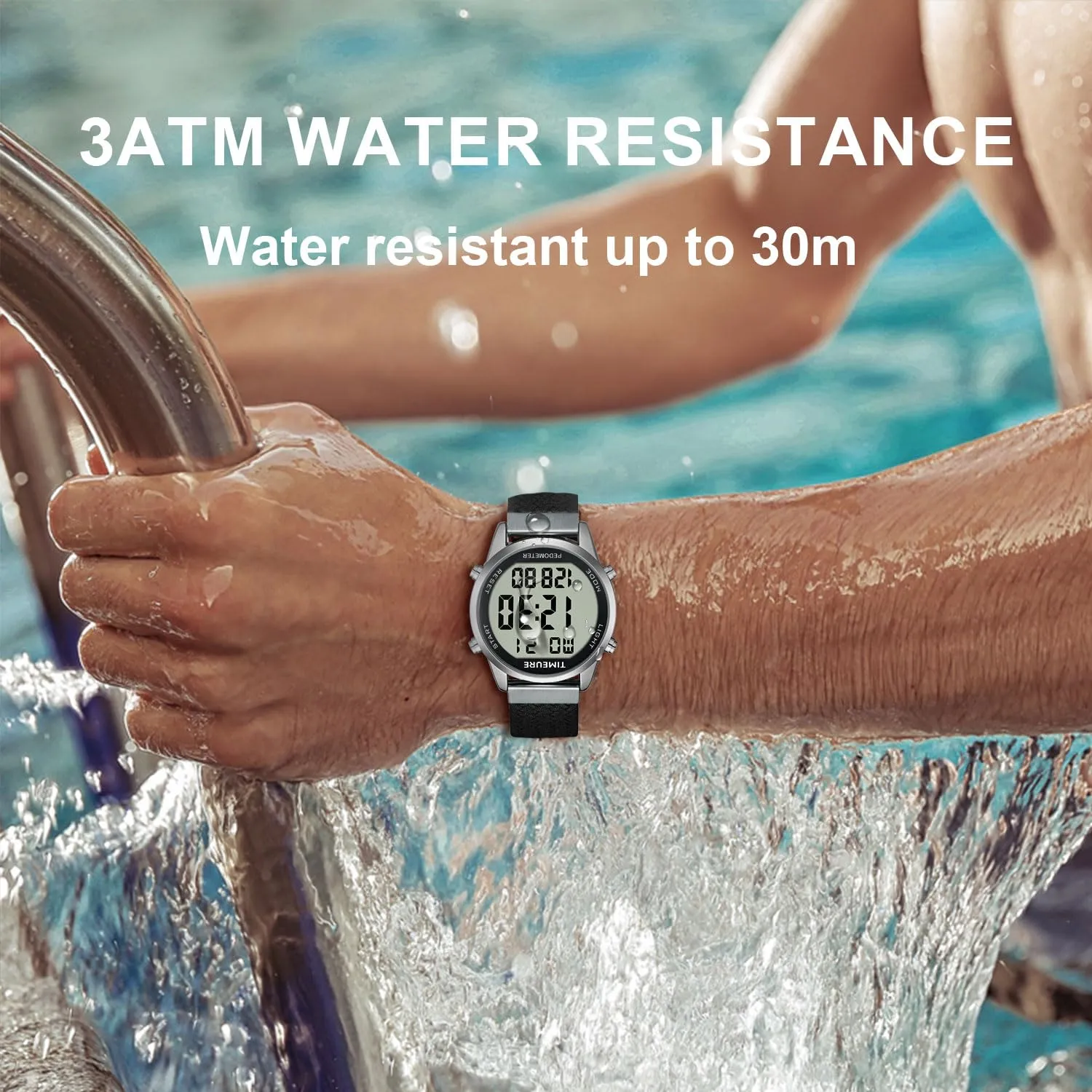 Accurate Pedometer Watch for Men Walking Simple Step Counter Watches Steps Tracker Large Digital Display Waterproof Non Bluetooth TIMEURE-2306 Green