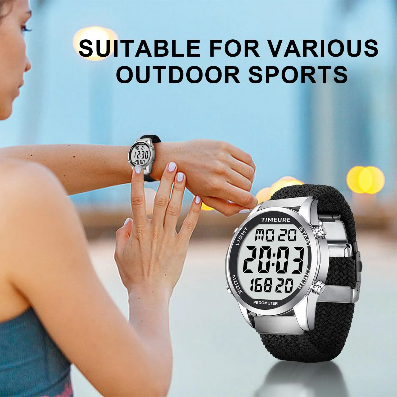 Accurate Pedometer Watch for Men Walking Simple Step Counter Watches Steps Tracker Large Digital Display Waterproof Non Bluetooth TIMEURE-2306 Green