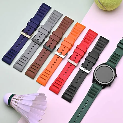 Anbeer Silicone Quick Release Watch Straps,22mm Fluororubber Watch Band,Rubber Watchband for Men and Women,Orange with Silver Buckle
