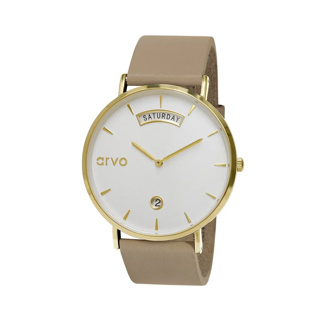 Arvo Awristacrat Watch - Gold - Nude Leather Band