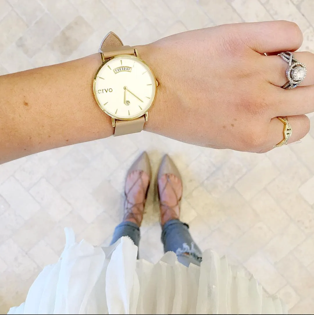 Arvo Awristacrat Watch - Gold - Nude Leather Band