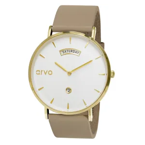 Arvo Awristacrat Watch - Gold - Nude Leather Band
