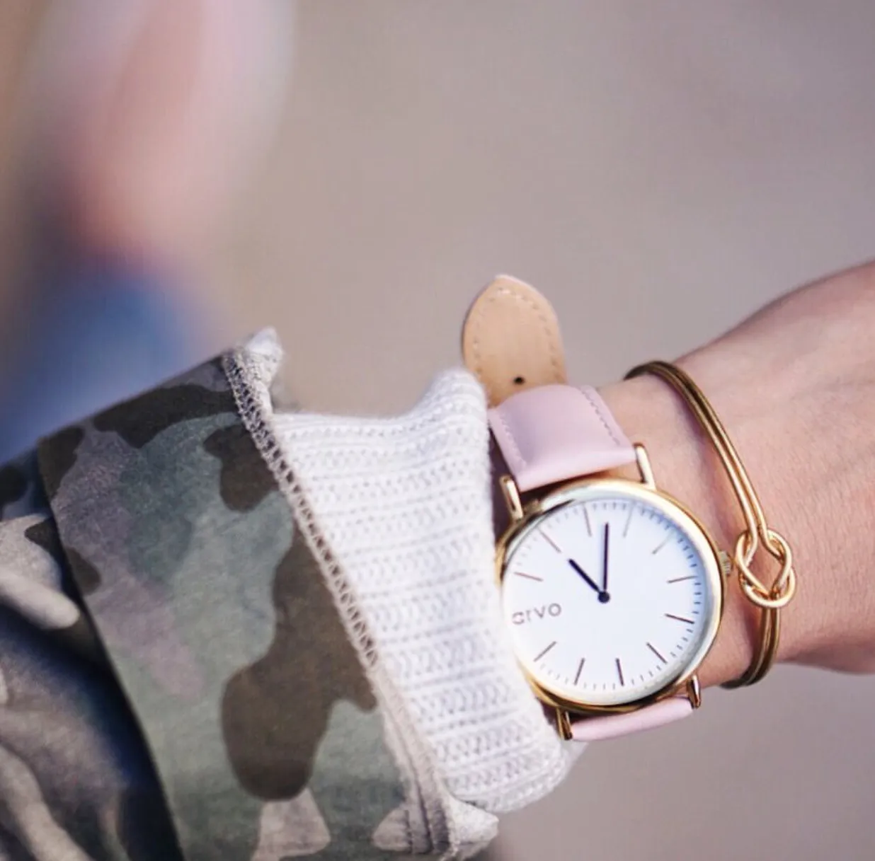 Arvo White Time Sawyer Watch - Gold - Pink Leather
