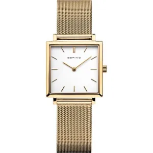 Bering Ladies Square Yellow Gold Vermeil Mesh Watch