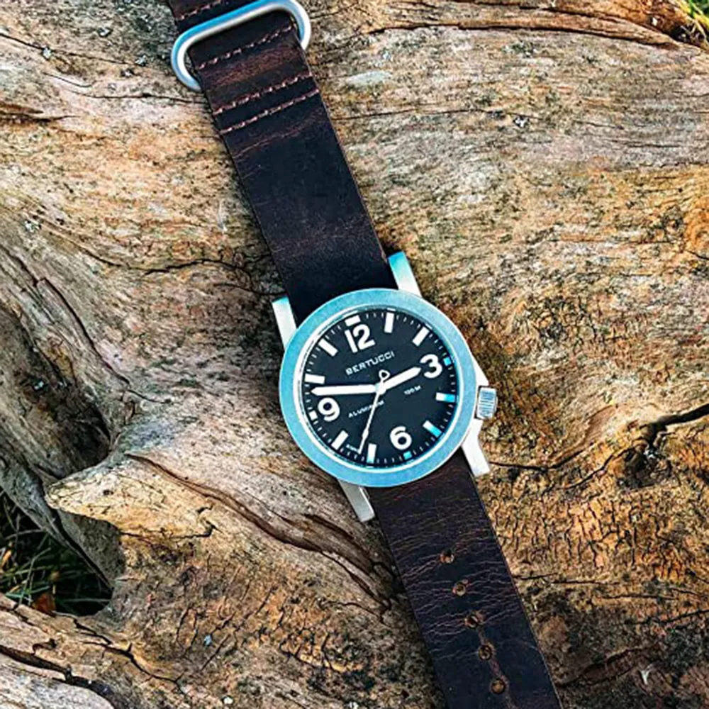 Bertucci Mens Alpina Brown Horween Leather Band Marine Green Japan Quartz Dial Watch - 16503