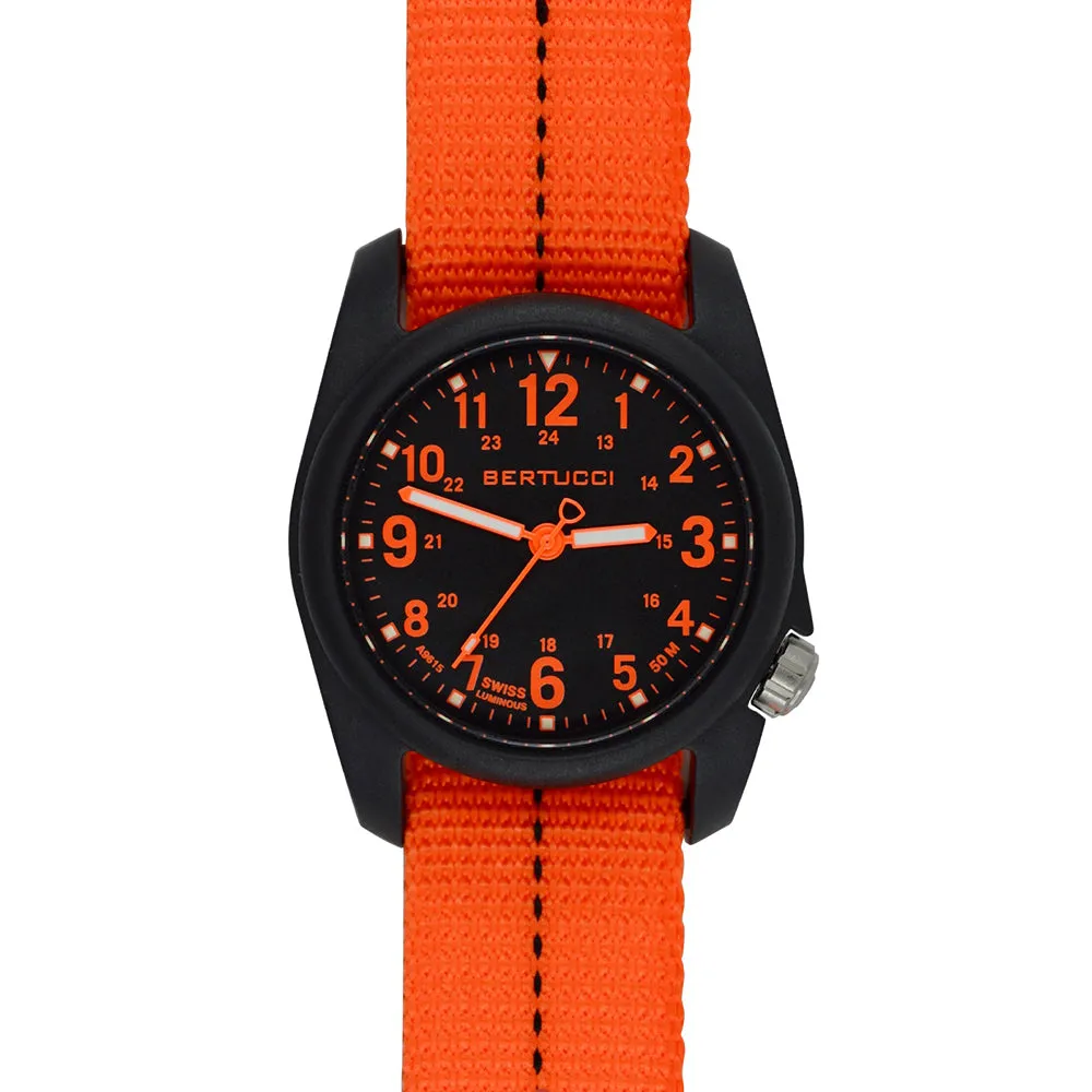 Bertucci Mens DX3 Plus Resin Case and Orange Nylon Strap Black Watch - 11042