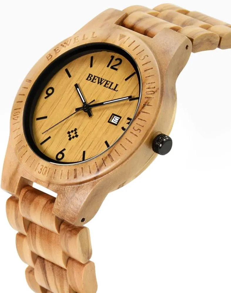 BEWELL ZS-W086B Wooden Watch Men Gifts Handmade Date Display Quartz Movement Analog Lightweight Wood Wrist Watches