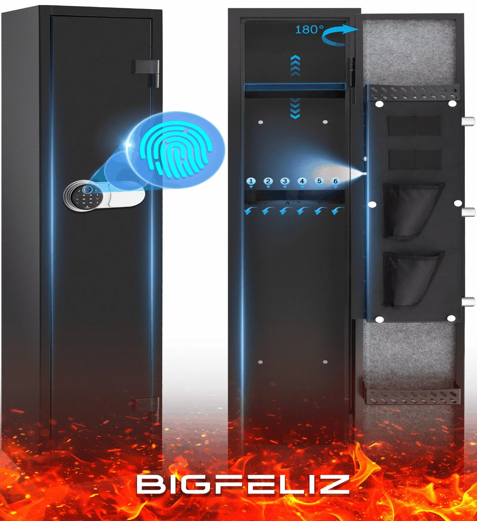 Bigfeliz Biometric Gun Safe,Quick Access 5-6 Gun Rifle with Handgun Storage Cabinet for Home