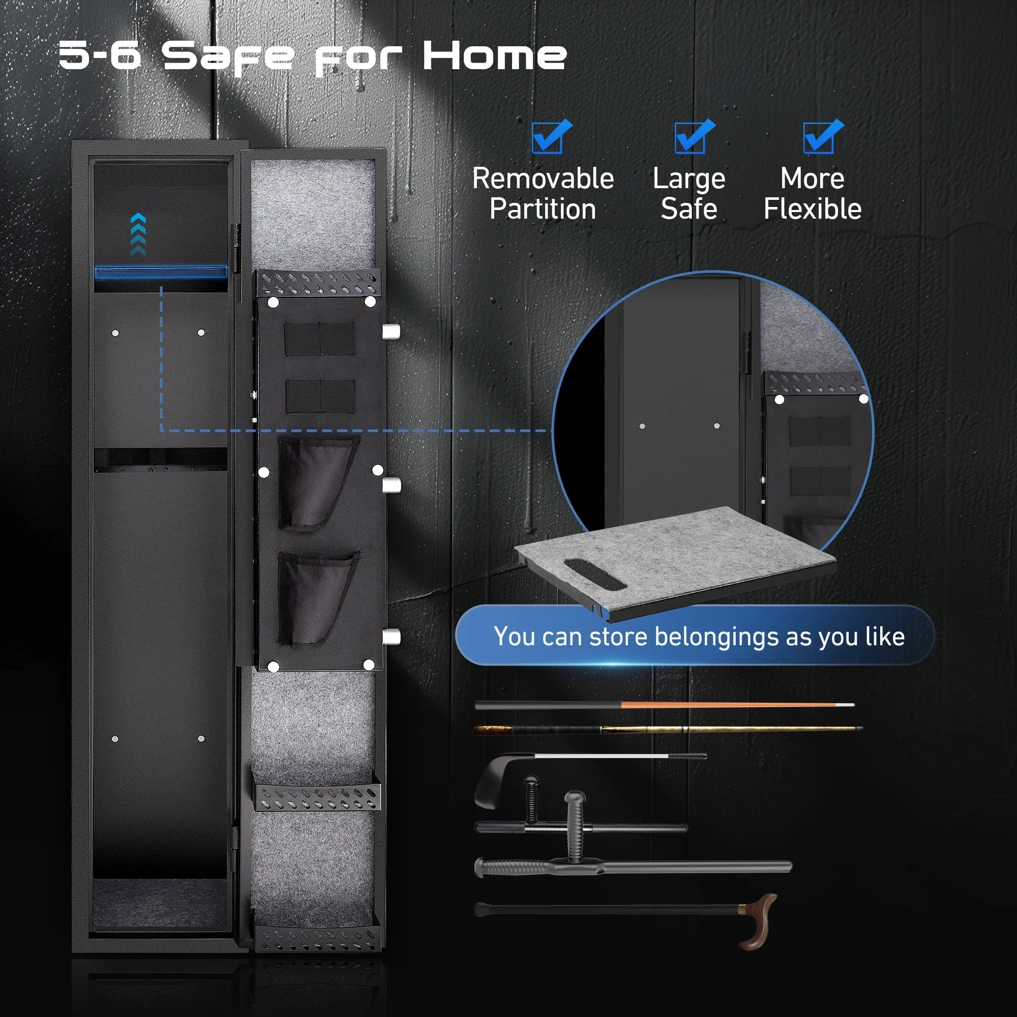 Bigfeliz Biometric Gun Safe,Quick Access 5-6 Gun Rifle with Handgun Storage Cabinet for Home