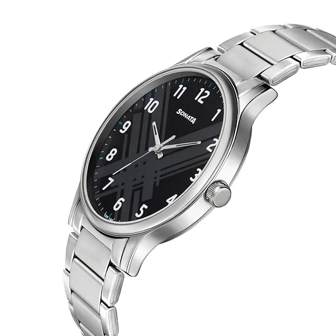 Black Dial Silver Band Analog Stainless Steel watch