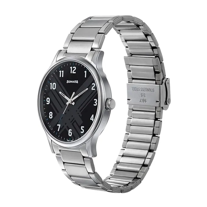 Black Dial Silver Band Analog Stainless Steel watch