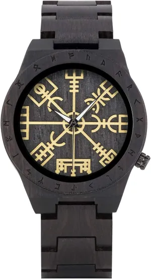 BOBO BIRD Handmade Wooden Mens Watch Unique Runic Circle Watches Golden Symbol of Vegvisir Watches Lightweight Fashion Quartz Wristwatch