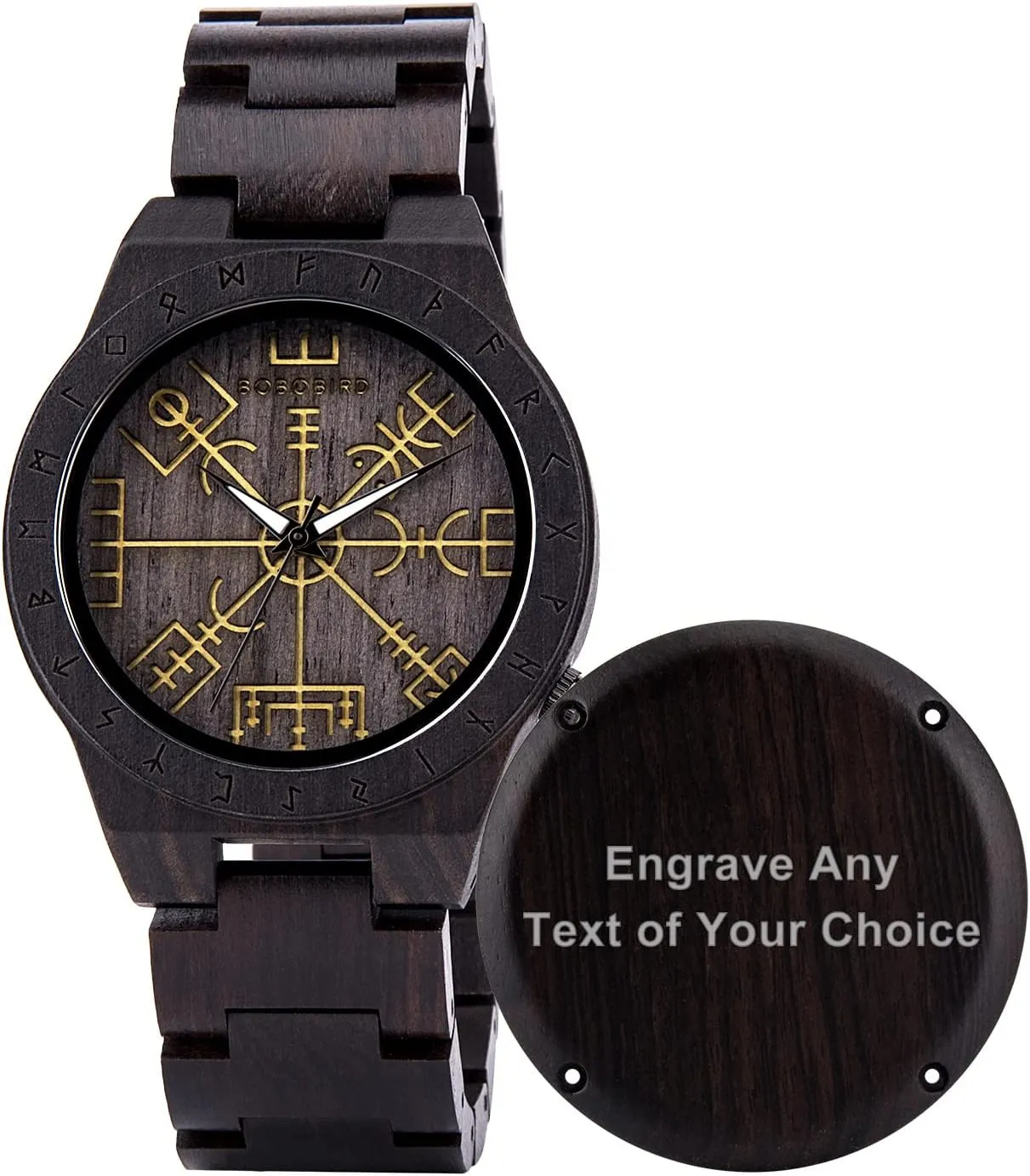 BOBO BIRD Handmade Wooden Mens Watch Unique Runic Circle Watches Golden Symbol of Vegvisir Watches Lightweight Fashion Quartz Wristwatch