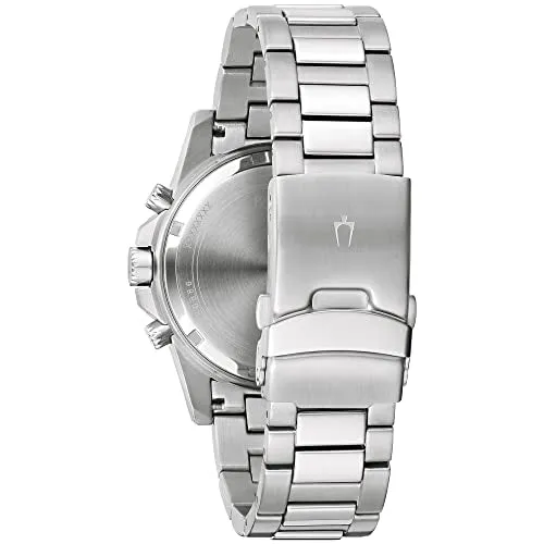 Bulova Men’s Marine Star 6-Hand Quartz Chronograph Stainless Steel Watch, Blue Dial, Tachymeter, 100M Water Resistant (Model: 96B174)