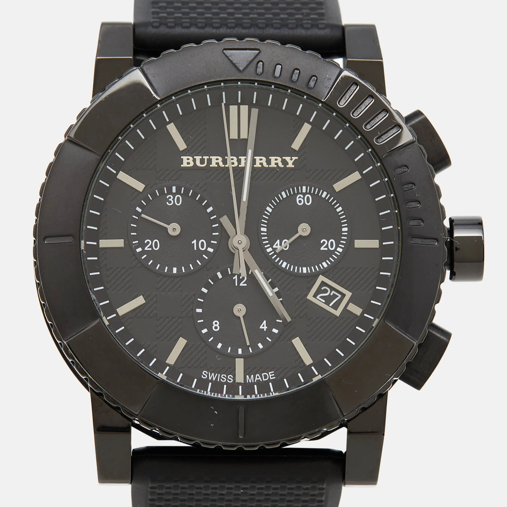 BURBERRY Black PVD Coated Stainless Steel Rubber Trench BU2301 Men's Wristwatch 42.50 mm