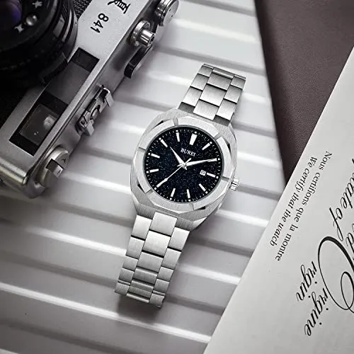 BUREI Fashion Quartz Watch for Men Watch Analog Date Watch with Stainless Steel Band Waterproof Classic Watches for Men