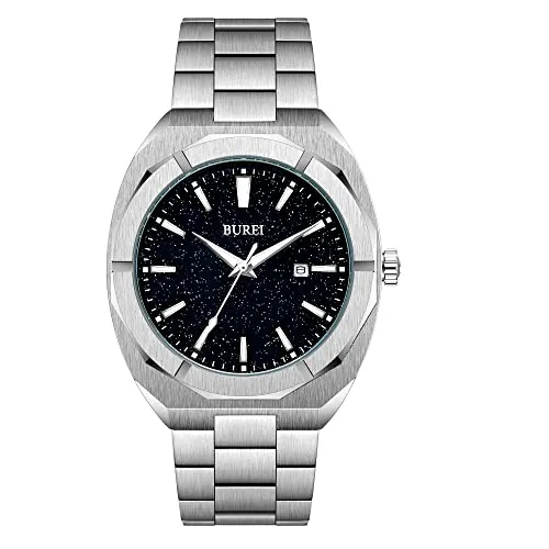 BUREI Fashion Quartz Watch for Men Watch Analog Date Watch with Stainless Steel Band Waterproof Classic Watches for Men