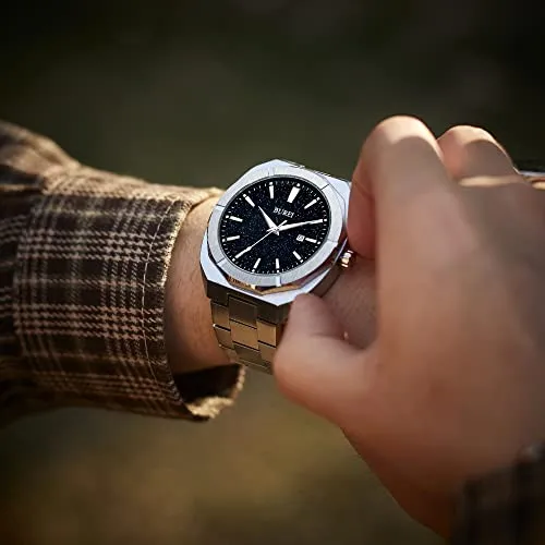 BUREI Fashion Quartz Watch for Men Watch Analog Date Watch with Stainless Steel Band Waterproof Classic Watches for Men