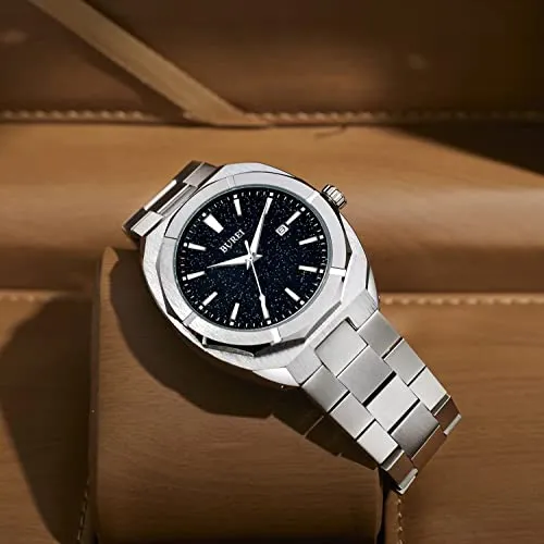 BUREI Fashion Quartz Watch for Men Watch Analog Date Watch with Stainless Steel Band Waterproof Classic Watches for Men