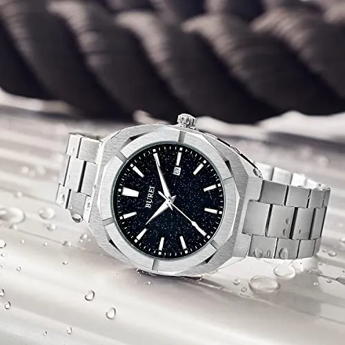 BUREI Fashion Quartz Watch for Men Watch Analog Date Watch with Stainless Steel Band Waterproof Classic Watches for Men