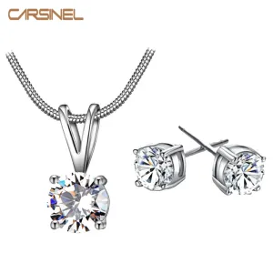 CARSINEL CZ Necklace Earring Jewelry Sets Wholesale Silver color Snake Chain Necklace Stud Earring Wedding Bridal Engagement