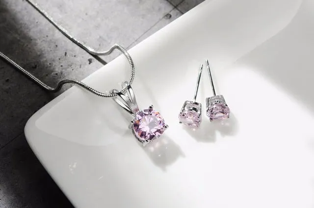 CARSINEL CZ Necklace Earring Jewelry Sets Wholesale Silver color Snake Chain Necklace Stud Earring Wedding Bridal Engagement