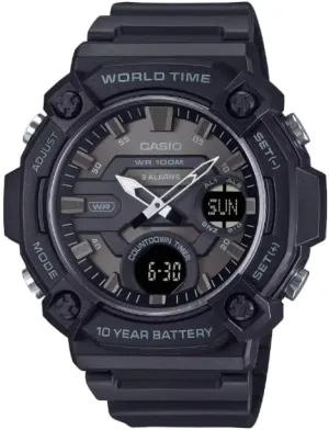 Casio AEQ-120W Series | Black | 10-Year Battery | World Time | Daily Alarm | Countdown Timer | Analog-Digital Watch