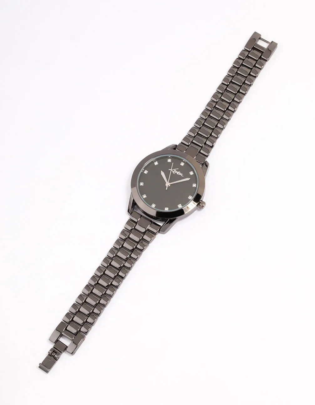 Coated Black Metal Square Crystal Marker Watch