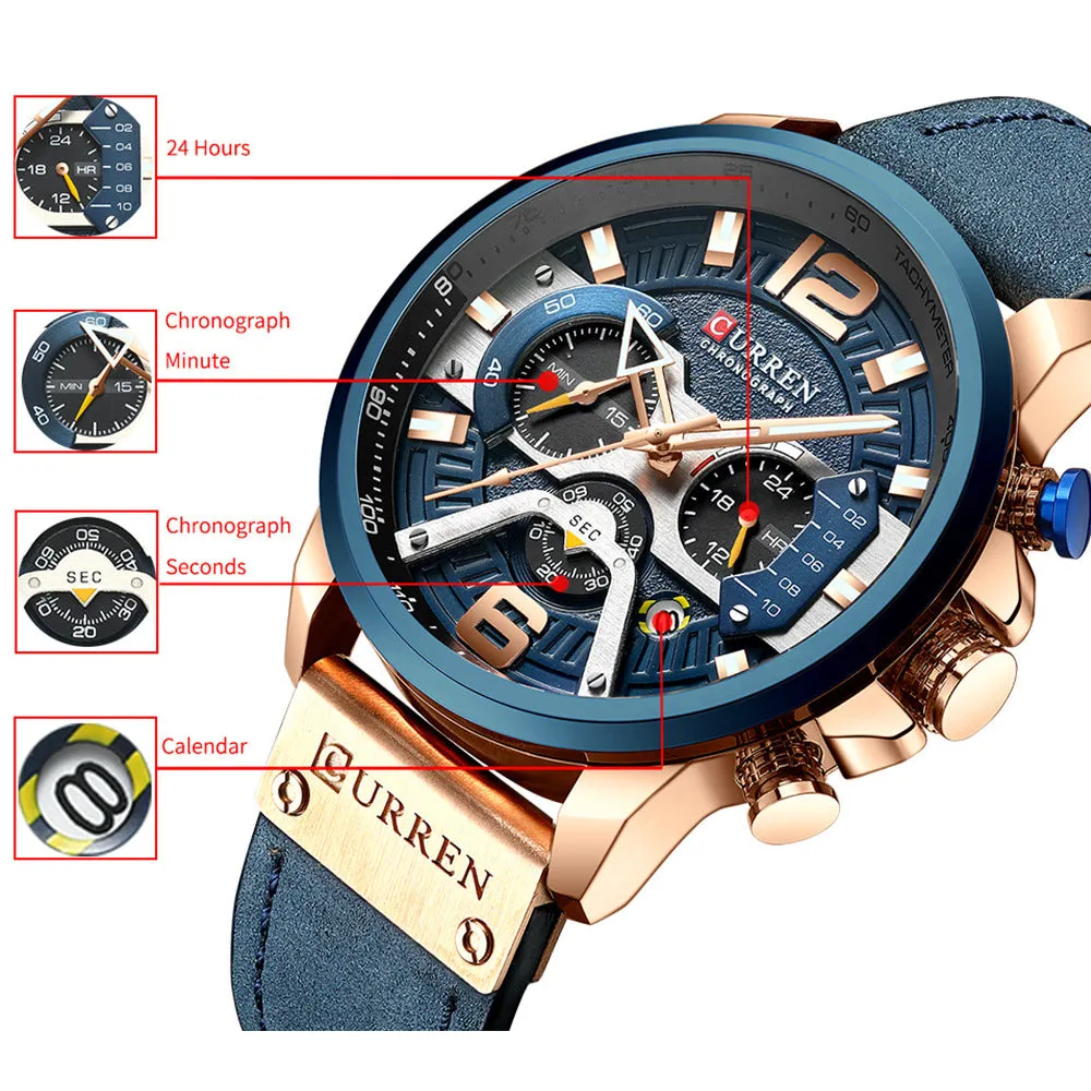 CURREN Casual Sport Men Watches Quartz Analog Calendar Leather Wristwatch