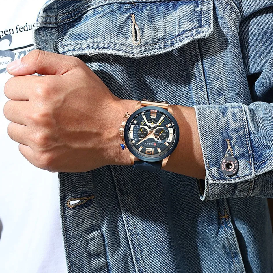 CURREN Casual Sport Men Watches Quartz Analog Calendar Leather Wristwatch