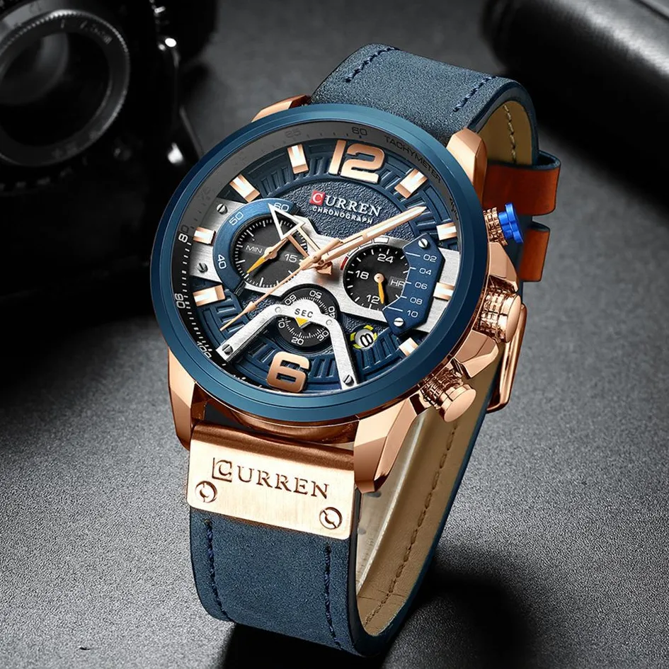 CURREN Casual Sport Men Watches Quartz Analog Calendar Leather Wristwatch
