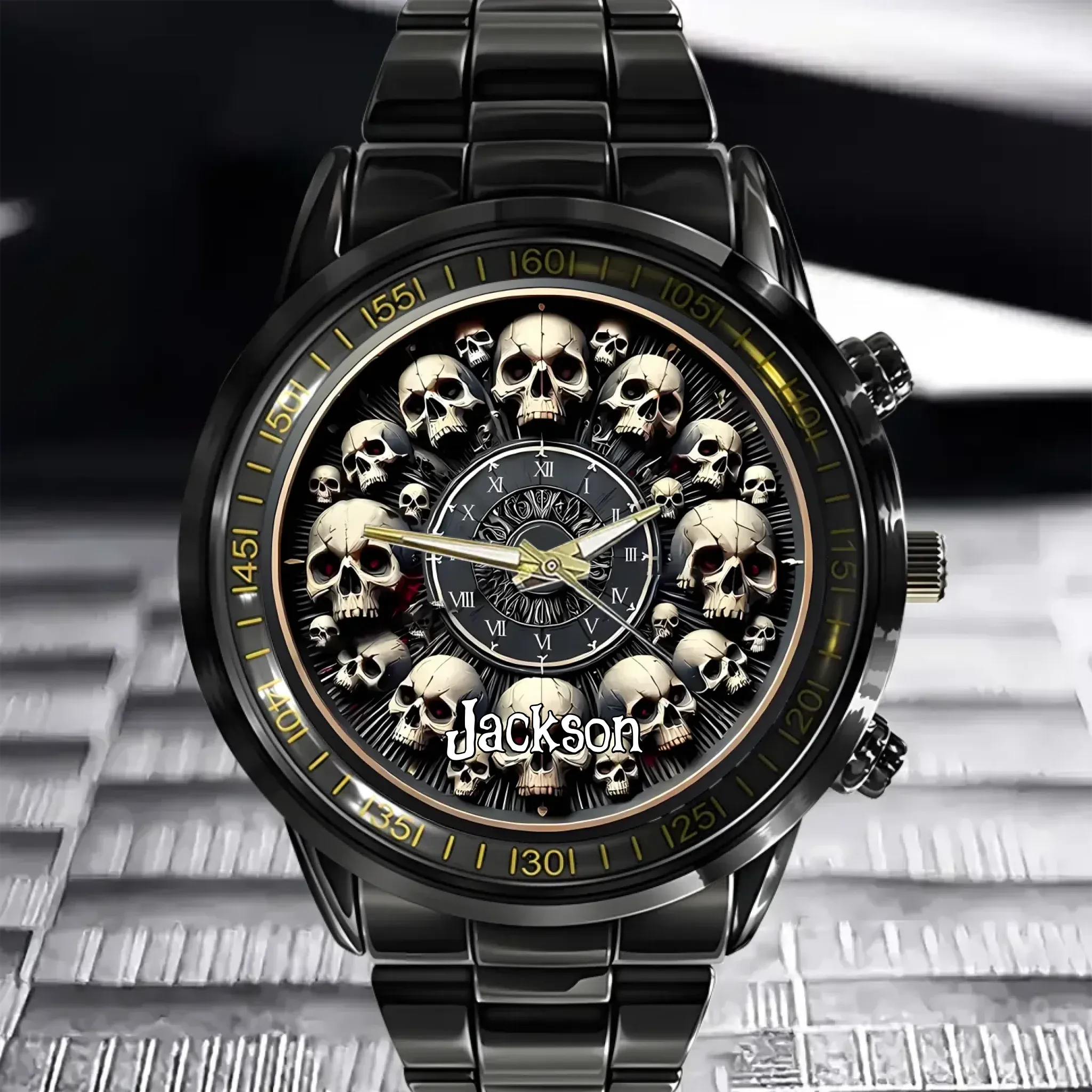 Customised Skull Watch - Personalised Name Skull Pattern Trendy Watch - A Gift For Family,Friend,Brother,Sister