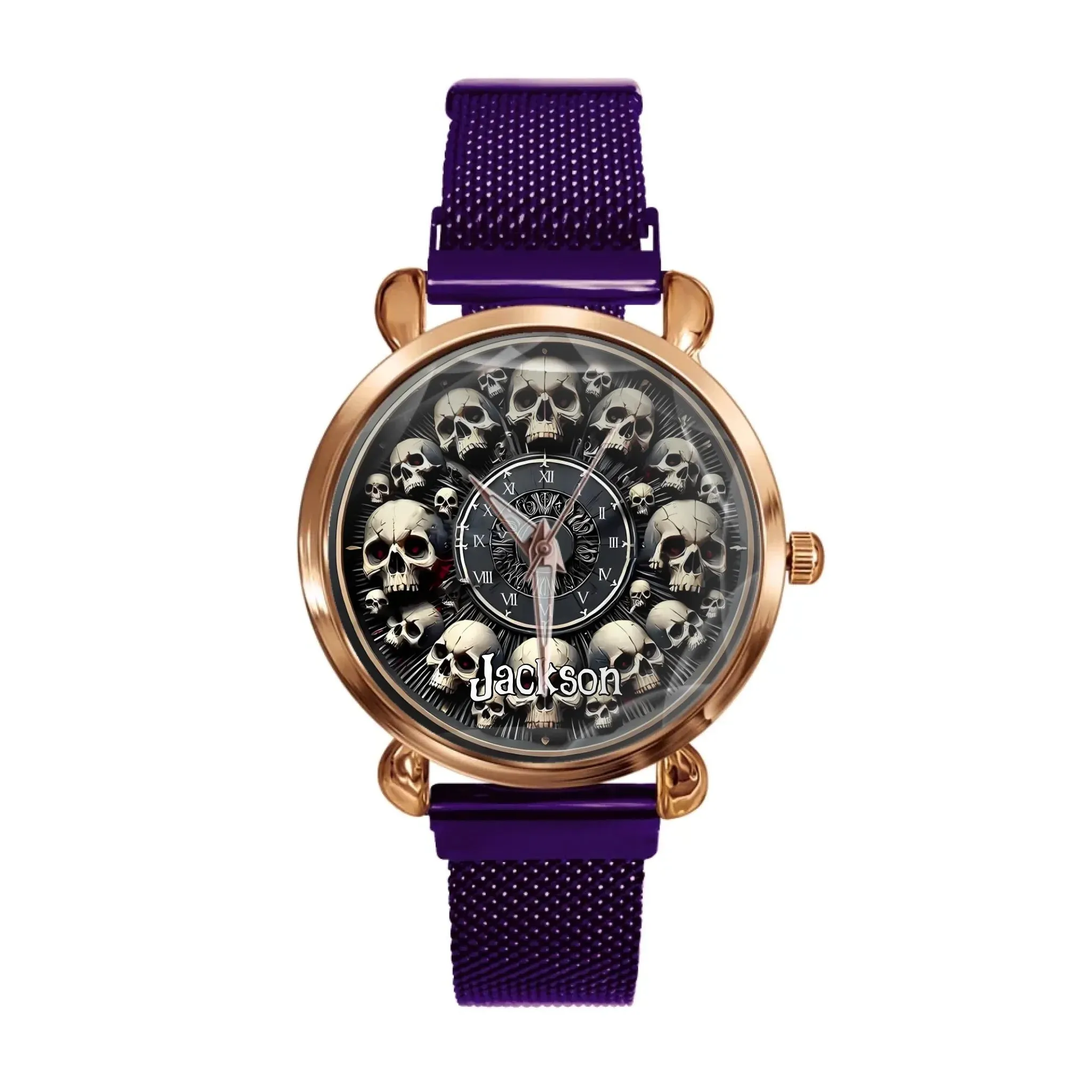 Customised Skull Watch - Personalised Name Skull Pattern Trendy Watch - A Gift For Family,Friend,Brother,Sister