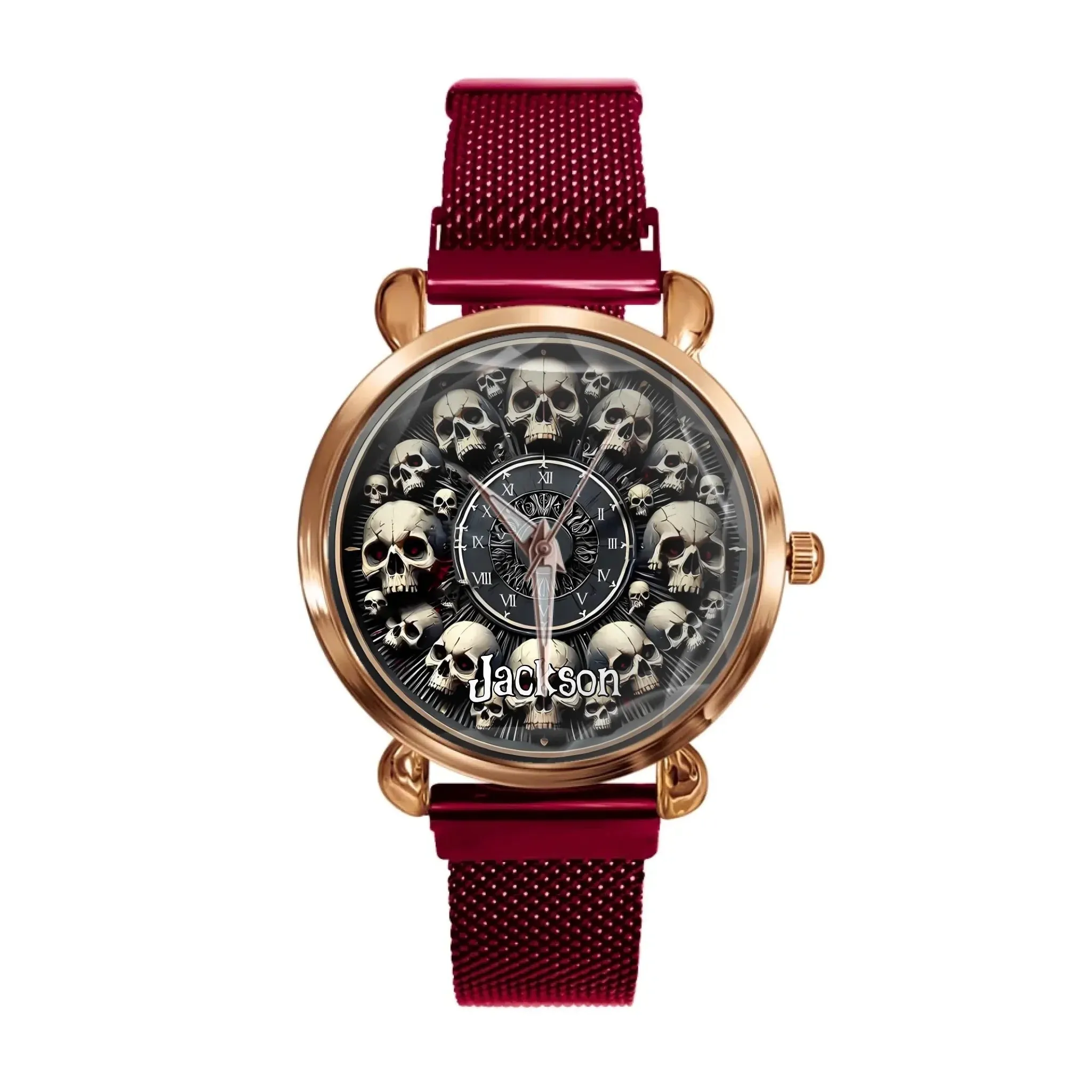 Customised Skull Watch - Personalised Name Skull Pattern Trendy Watch - A Gift For Family,Friend,Brother,Sister