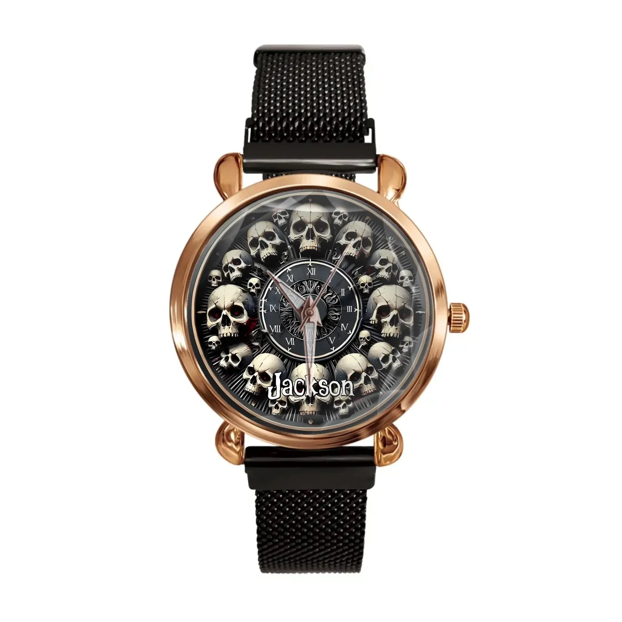 Customised Skull Watch - Personalised Name Skull Pattern Trendy Watch - A Gift For Family,Friend,Brother,Sister