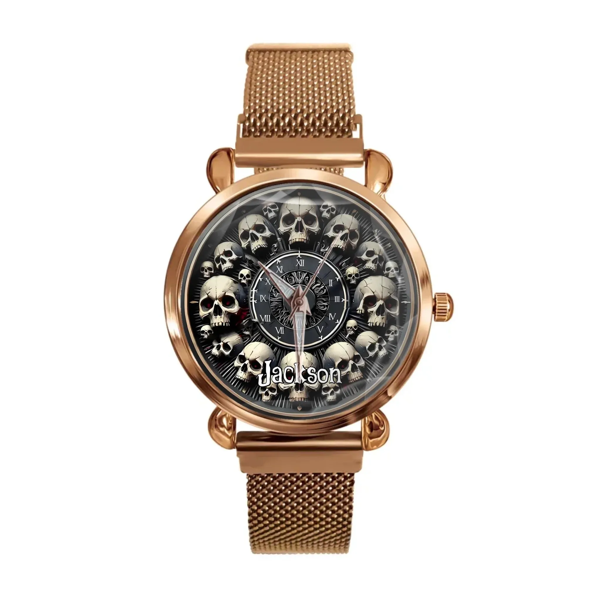 Customised Skull Watch - Personalised Name Skull Pattern Trendy Watch - A Gift For Family,Friend,Brother,Sister