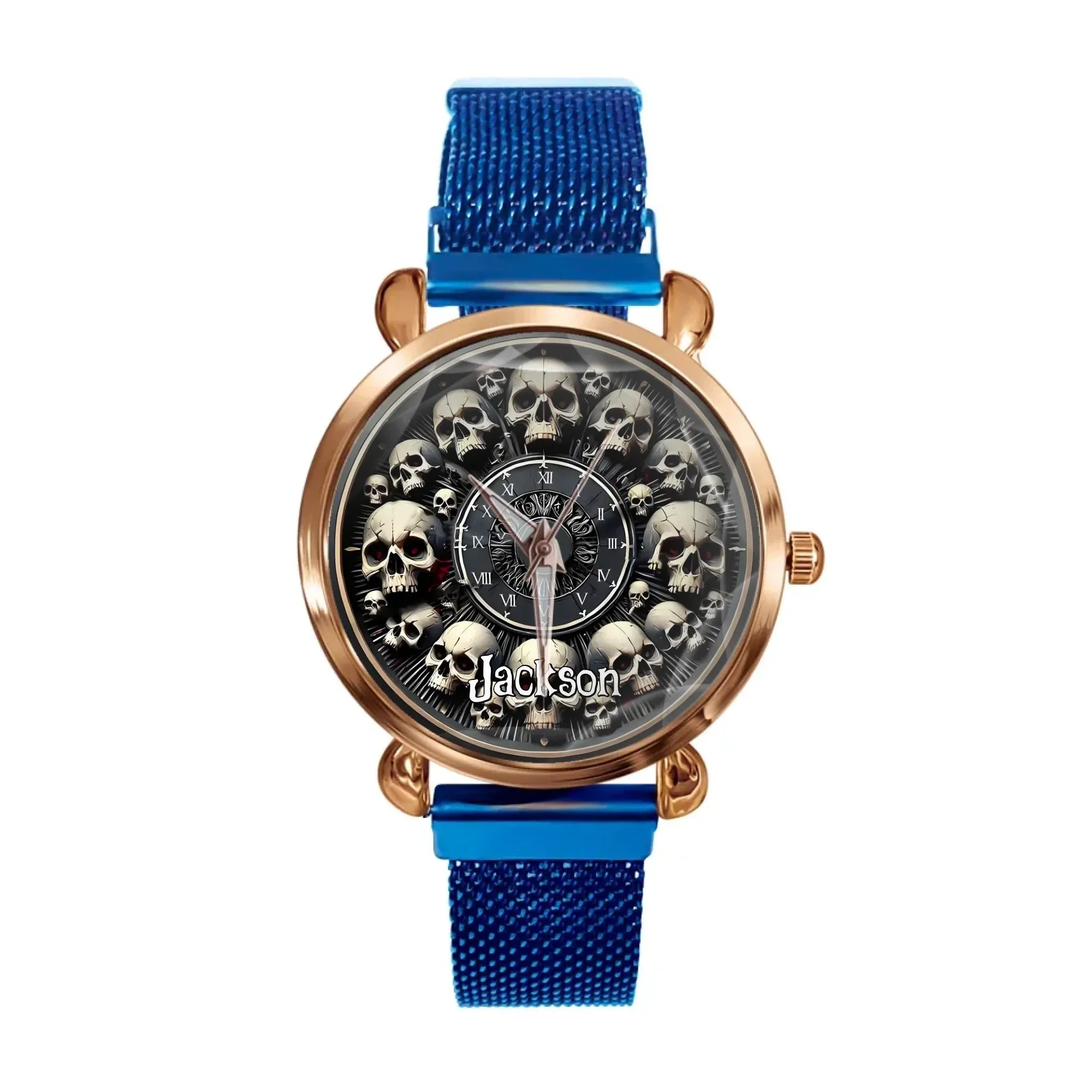Customised Skull Watch - Personalised Name Skull Pattern Trendy Watch - A Gift For Family,Friend,Brother,Sister