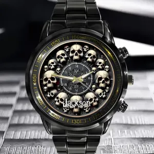 Customised Skull Watch - Personalised Name Skull Pattern Trendy Watch - A Gift For Family,Friend,Brother,Sister