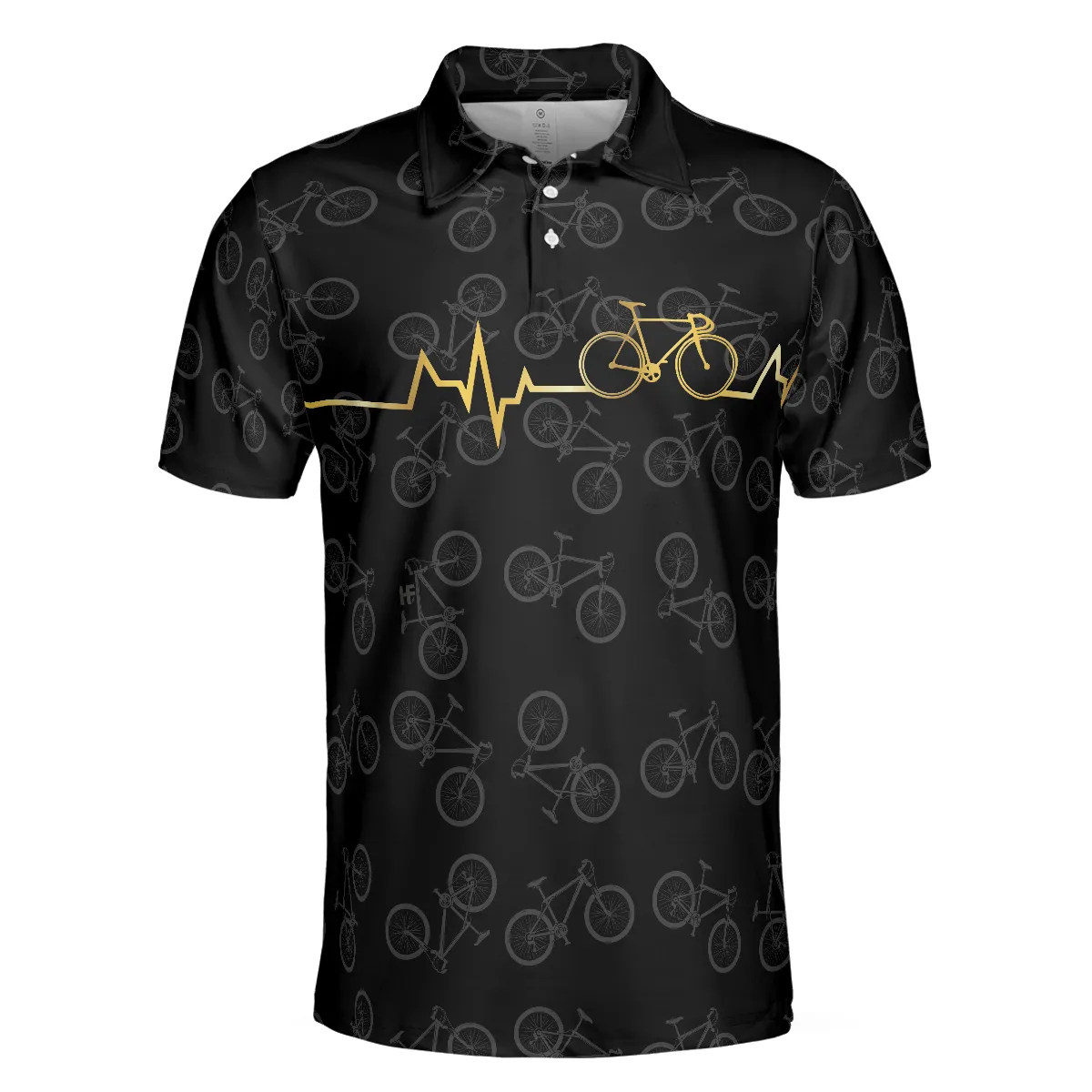 Cycling Golden Heartbeat Polo Shirt, Black Cycling Shirt For Cyclists, Thoughtful Gift Idea For Sport Lovers