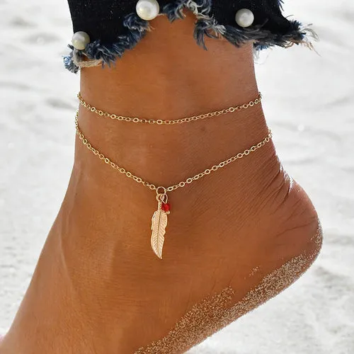 Double Chain Leaf Anklet Jewelry